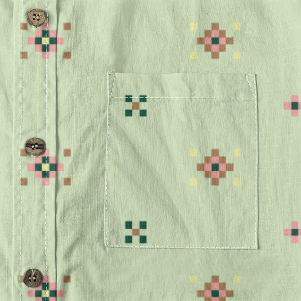 Geo Print Long Sleeve Shirt: Moss