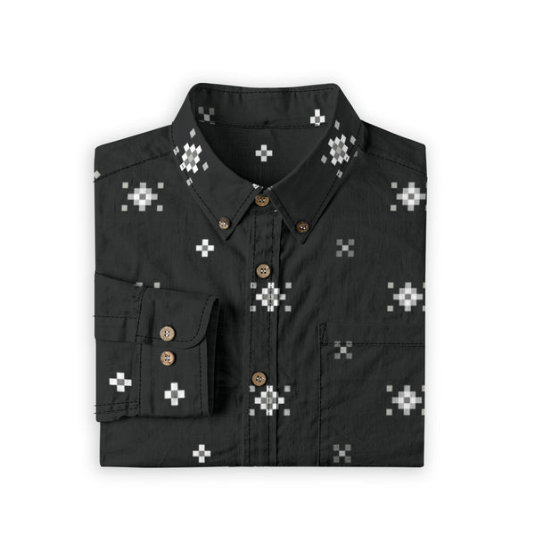 Geo Print Long Sleeve Shirt: Black