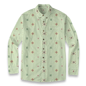 Geo Print Long Sleeve Shirt: Moss