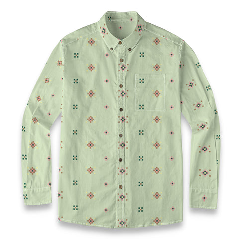 Geo Print Long Sleeve Shirt: Moss