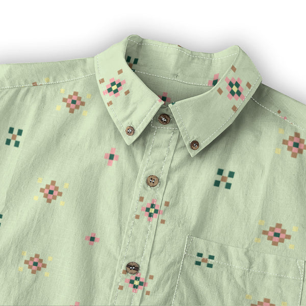 Geo Print Long Sleeve Shirt: Moss