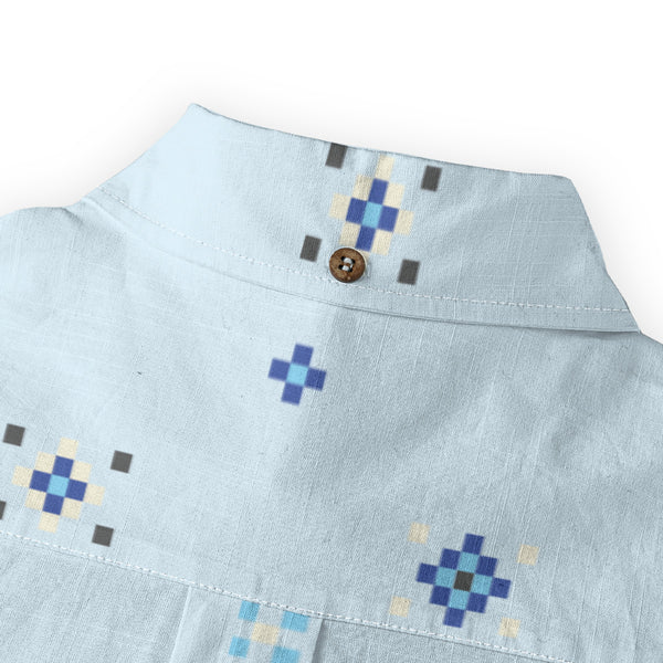 Geo Print Long Sleeve Shirt: Light Blue