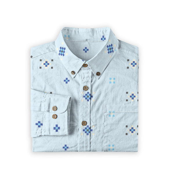 Geo Print Long Sleeve Shirt: Light Blue