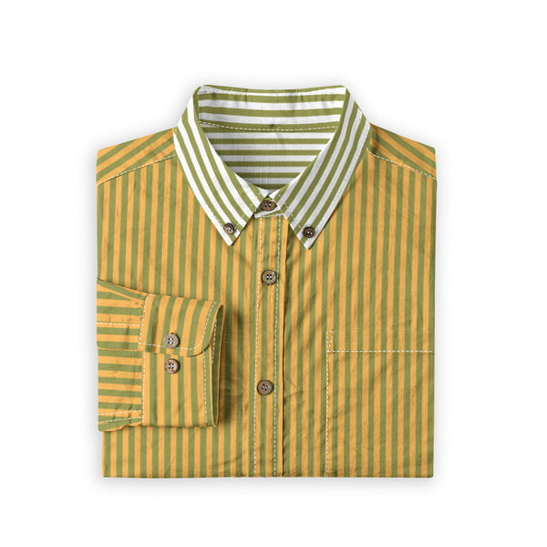 Duo Stripe Long Sleeve Shirt: Olive / Gold