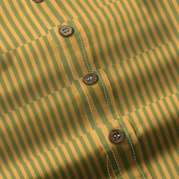 Duo Stripe Long Sleeve Shirt: Olive / Gold