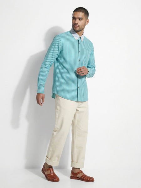 Duo Stripe Long Sleeve Shirt: Aqua / Sky
