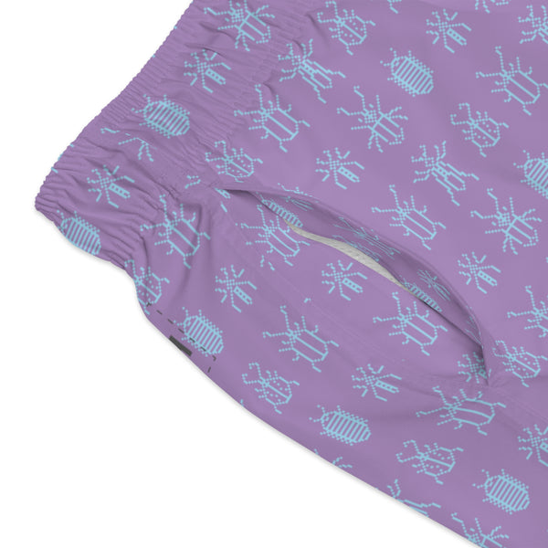 8 Bit Bugs Swim Trunks: Washed Purple / Ice