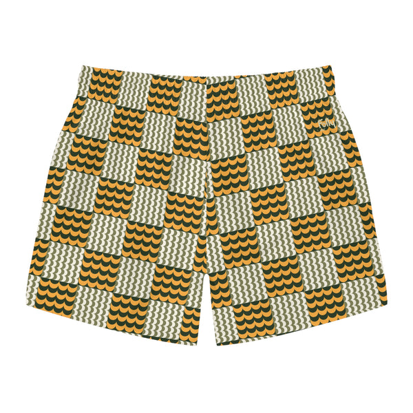 Wave Check Swim Trunks: Olive / Gold