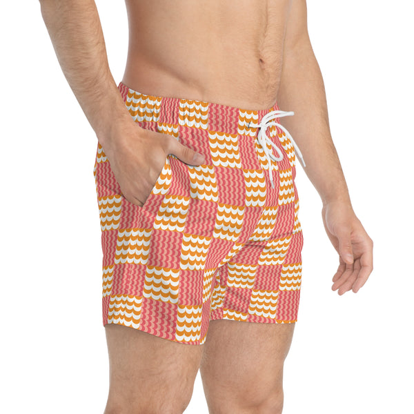 Wave Check Swim Trunks: Washed red / Gold