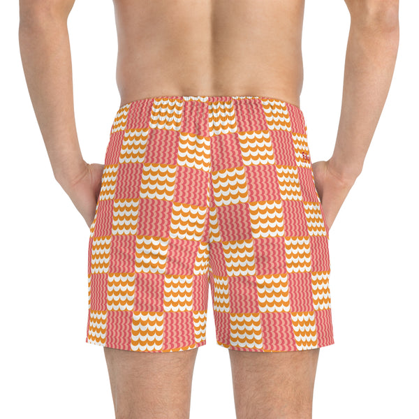 Wave Check Swim Trunks: Washed red / Gold