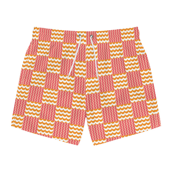 Wave Check Swim Trunks: Washed red / Gold