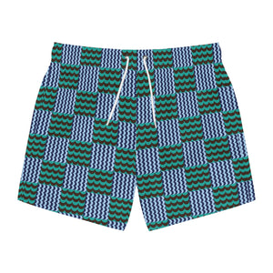 Wave Check Swim Trunks: Blue / Aqua