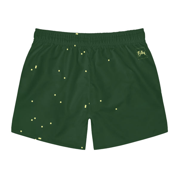 8 Bit Bugs Swim Trunks: Forest green / Yellow