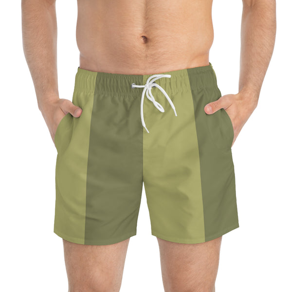 Big Stripe Swim Trunks: Olive green