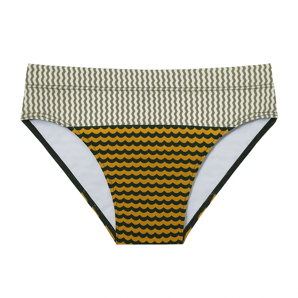 Wave Stripe Swim Brief: Olive / Gold