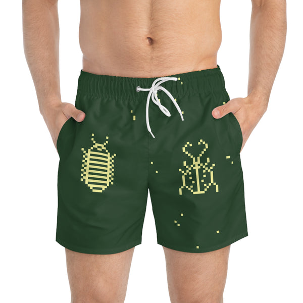 8 Bit Bugs Swim Trunks: Forest green / Yellow