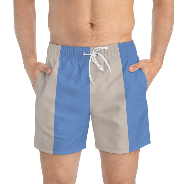Big Stripe Swim Trunks: Cobolt / Khaki