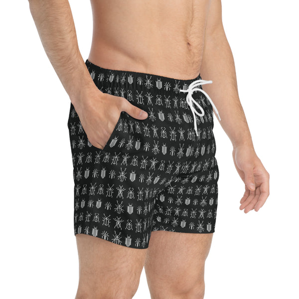 8 Bit Bugs Swim Trunks: Black / White