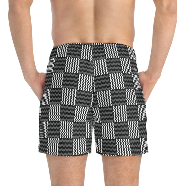 Wave Check Swim Trunks: Black