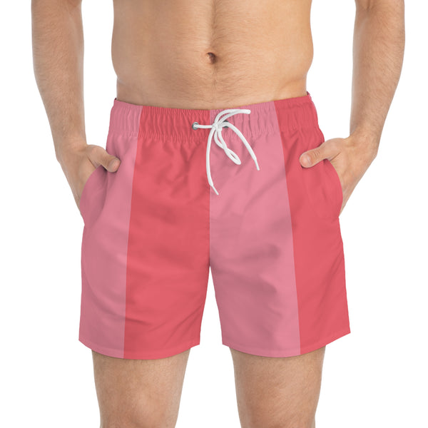 Big Stripe Swim Trunks: Washed Red