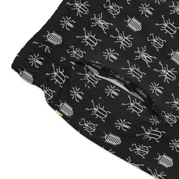8 Bit Bugs Swim Trunks: Black / White