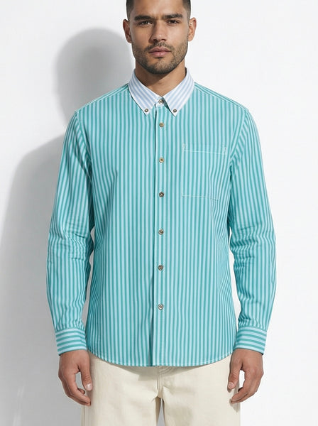 Duo Stripe Long Sleeve Shirt: Aqua / Sky