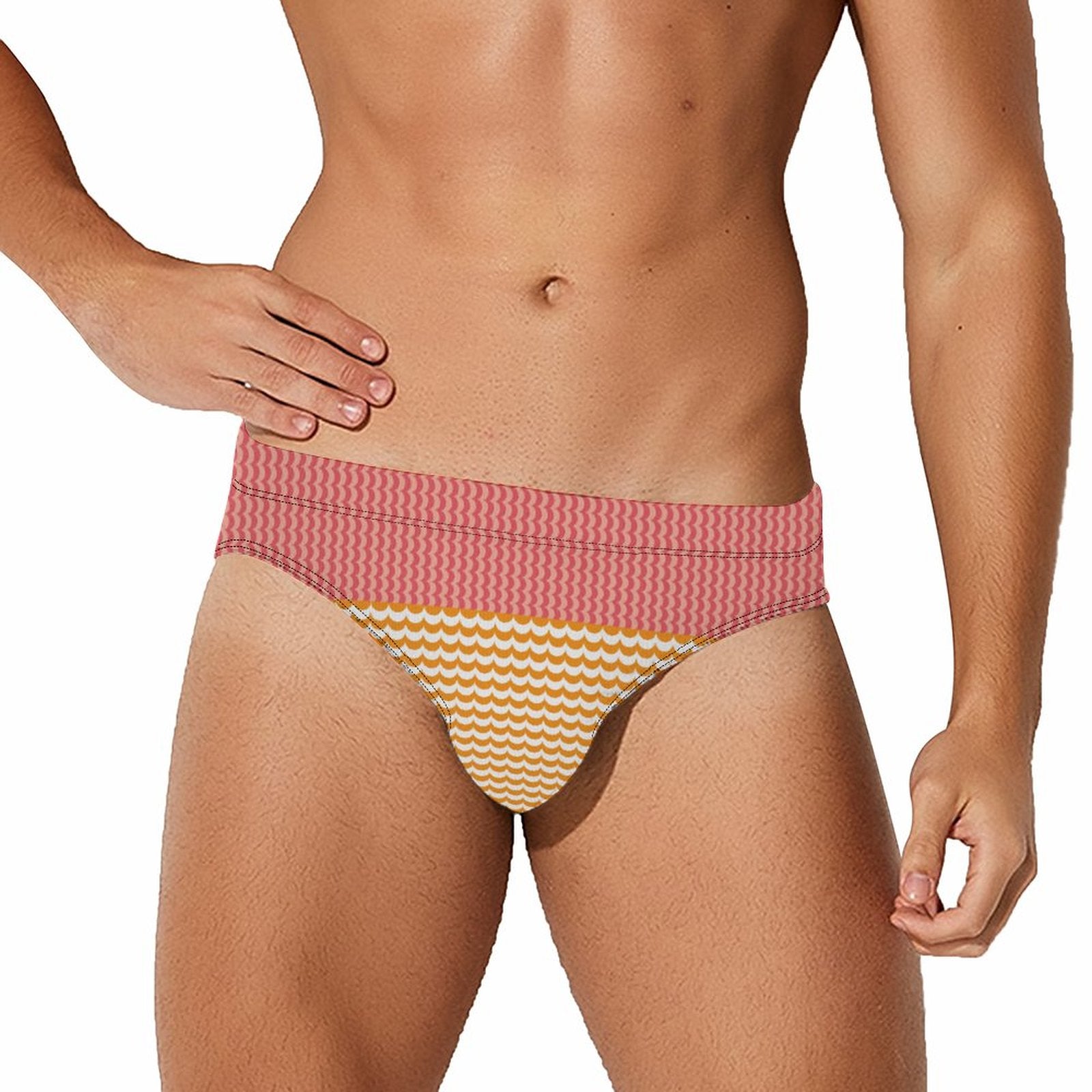 Wave Stripe Swim Brief: Coral / Gold