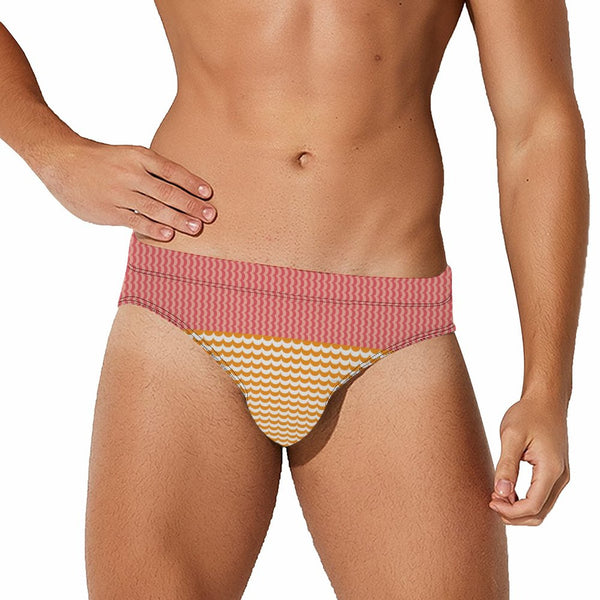 Wave Stripe Swim Brief: Coral / Gold