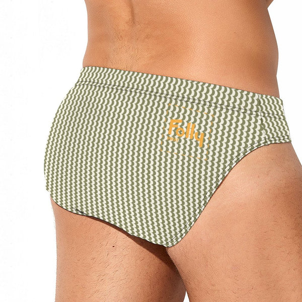 Wave Stripe Swim Brief: Olive / Gold