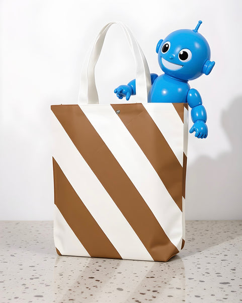 Caution Stripe Canvas Tote: Congac / White