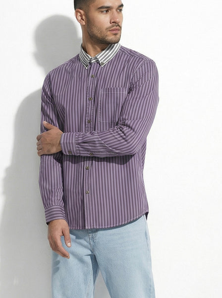 Duo Stripe Long Sleeve Shirt: Lavender / Slate
