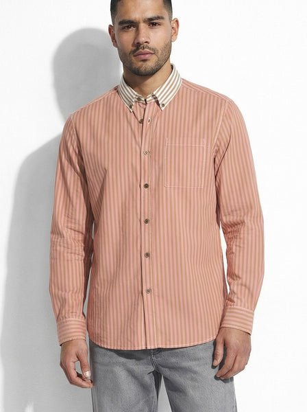 Duo Stripe Long Sleeve Shirt: Pink / Camel