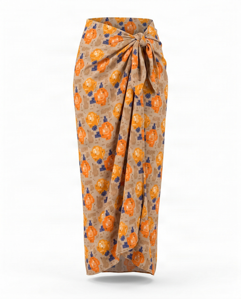 Pixelated Floral Sarong: Gold / Caramel