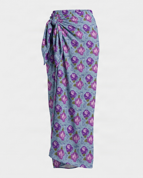 Pixelated Floral Sarong: Denim Blue / Grape