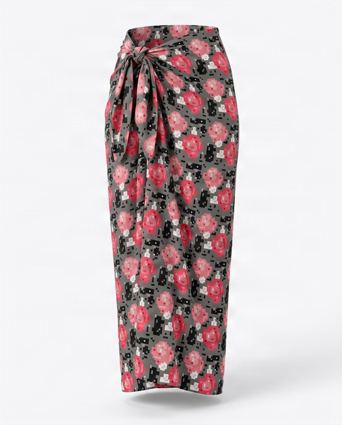 Pixelated Floral Sarong: Black / Red