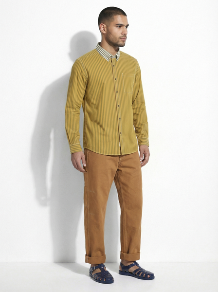 Duo Stripe Long Sleeve Shirt: Olive / Gold