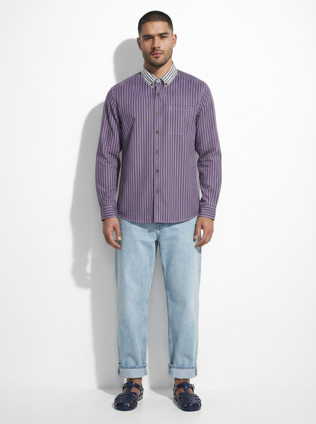 Duo Stripe Long Sleeve Shirt: Lavender / Slate