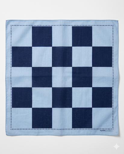 Big Pixel Check Handkerchief: Sky Blue / Navy