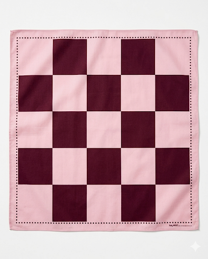 Big Pixel Check Handkerchief: Pale Pink / Burnt Currant