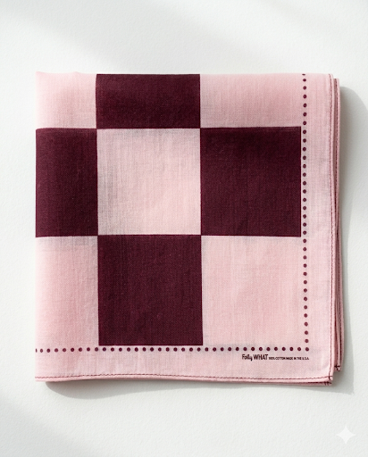 Big Pixel Check Handkerchief: Pale Pink / Burnt Currant