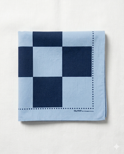 Big Pixel Check Handkerchief: Sky Blue / Navy