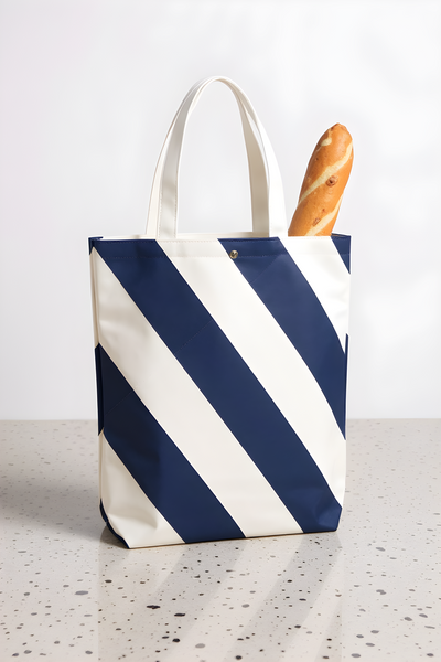 Caution Stripe Canvas Tote: Navy / White