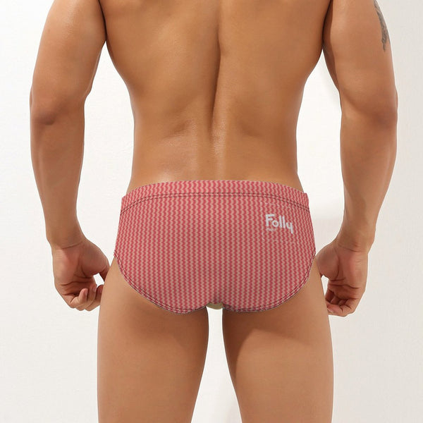 Wave Stripe Swim Brief: Coral / Gold
