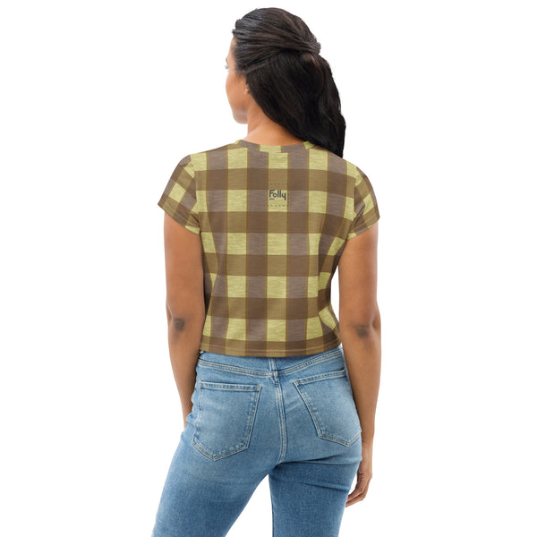 Digi Plaid Crop Tee: Yellow / Brown