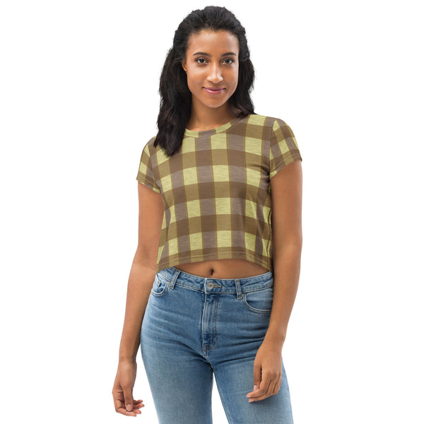 Digi Plaid Crop Tee: Yellow / Brown