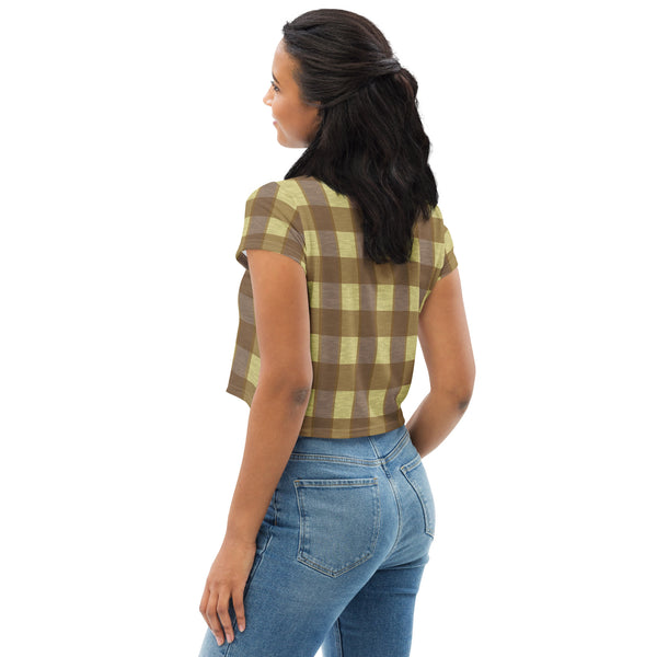 Digi Plaid Crop Tee: Yellow / Brown