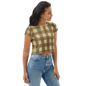 Digi Plaid Crop Tee: Yellow / Brown