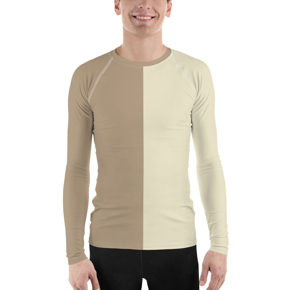 Camiseta deportiva de manga larga dividida: caqui y crema