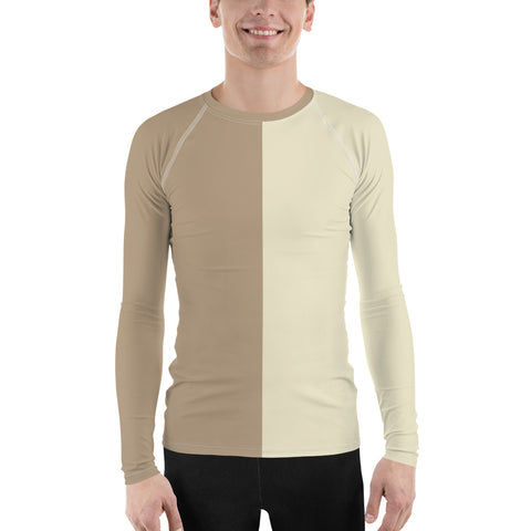 Camiseta deportiva de manga larga dividida: caqui y crema