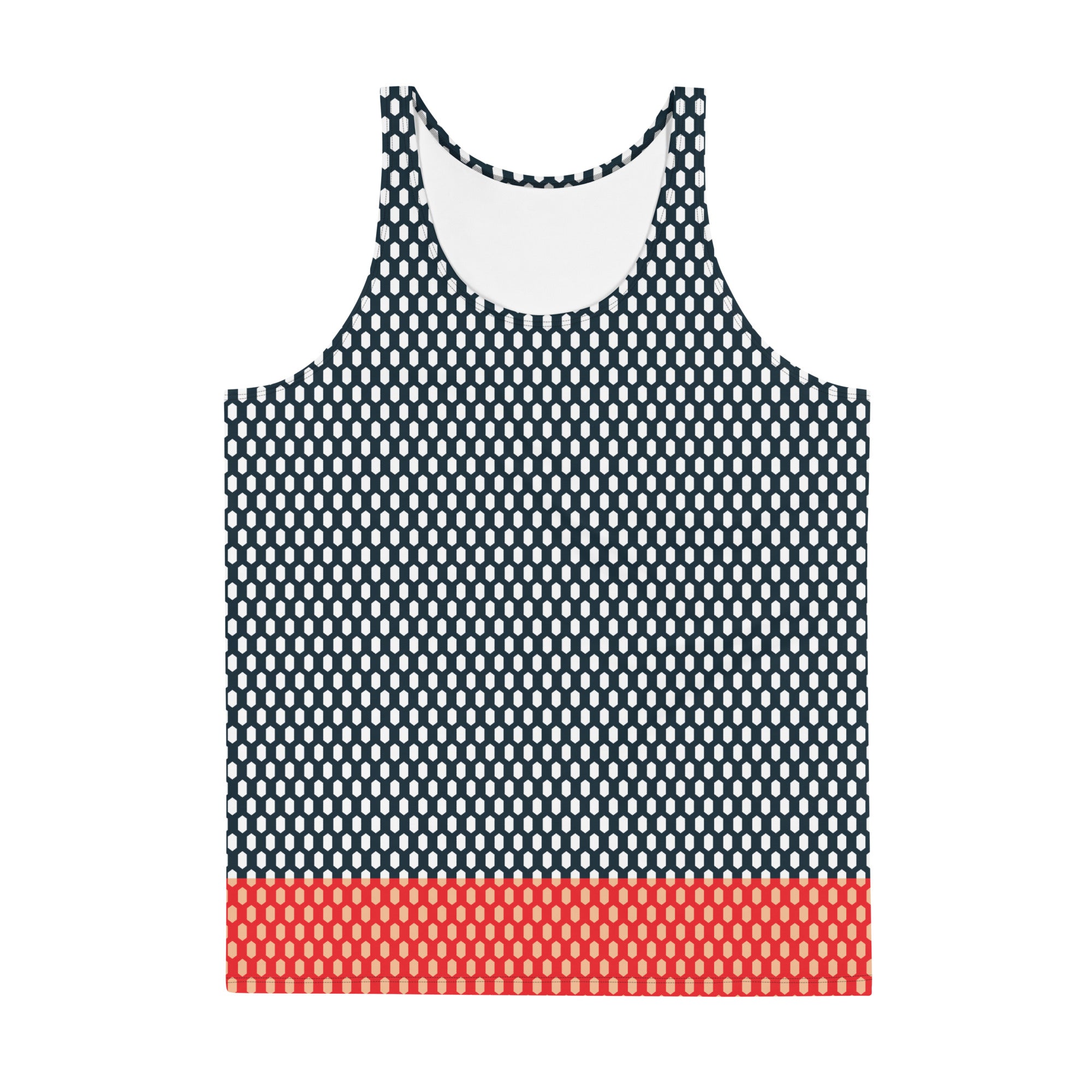 Hex Print Tank: Navy/Red